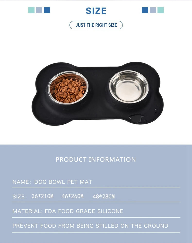 Antislip Double Dog Bowl With Silicone Mat Durable Stainless Steel Water Food Feeder Pet Feeding Drinking Bowls for Dogs Cats