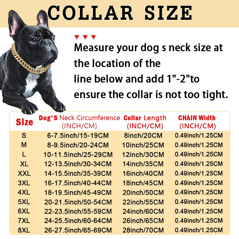 Dog Chain Diamond Cuban Collar Walking Metal Chain Collar with Design Secure Buckle