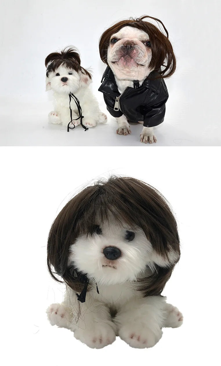 Funny Dog Cat Cosplay Pet Wigs for Halloween, Christmas, Parties, Festivals,   Small Medium and Large (Black Brown )