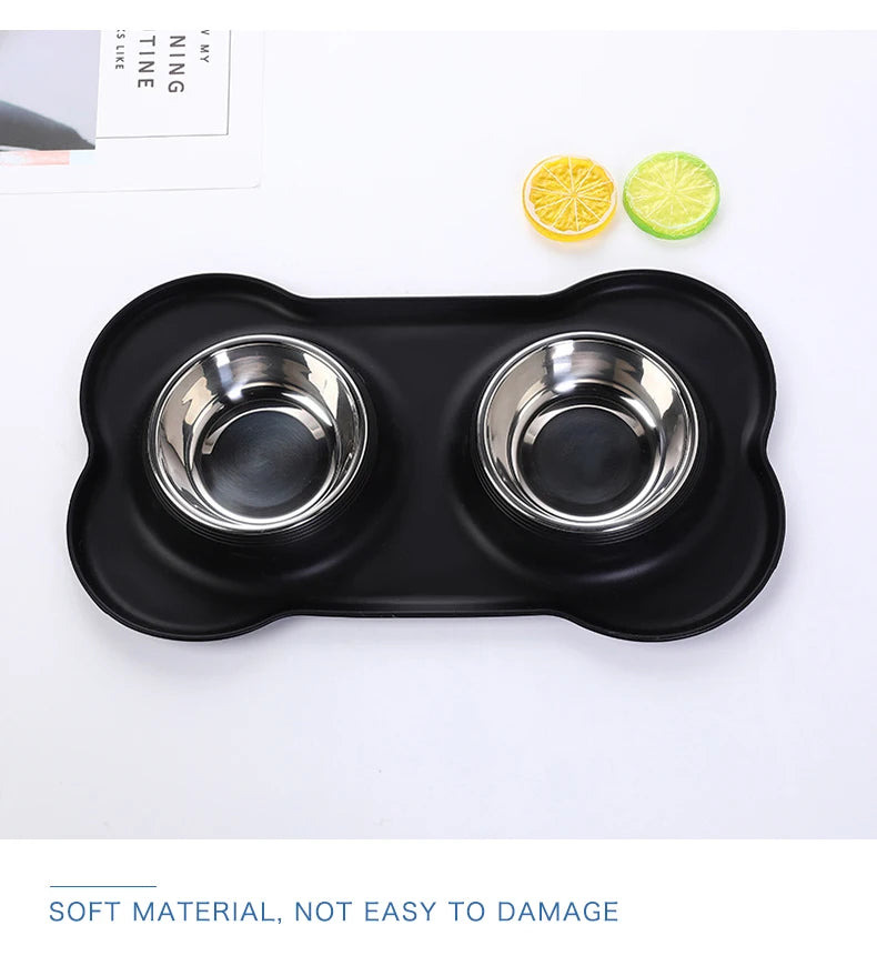 Antislip Double Dog Bowl With Silicone Mat Durable Stainless Steel Water Food Feeder Pet Feeding Drinking Bowls for Dogs Cats