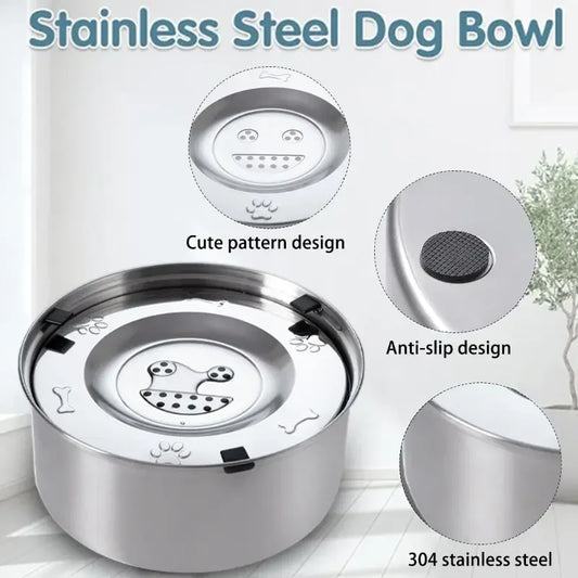 Big Capacity Stainless Steel Dog Floating Bowl, No Spill Anti-Splash Dog Water Dispenser, Non-Slip Dog Cat Pet Water Feeder Bowl