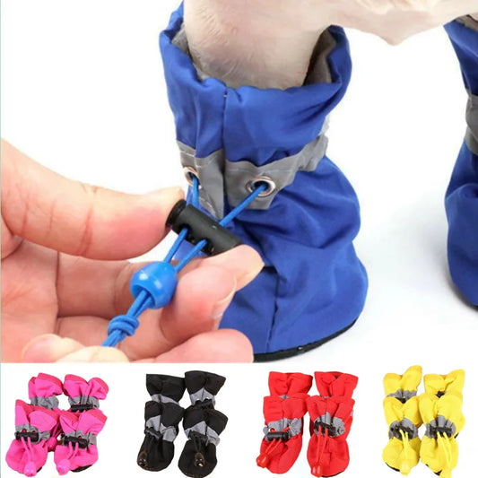 4pcs/set Waterproof Pet Dog Shoes  Anti-slip Rain Boots