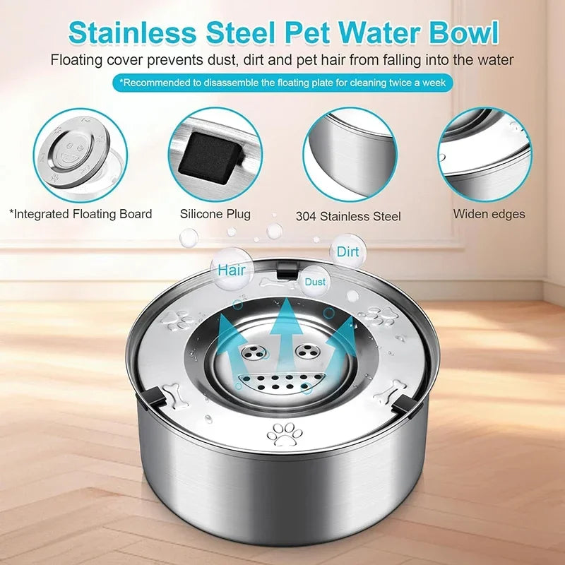 Big Capacity Stainless Steel Dog Floating Bowl, No Spill Anti-Splash Dog Water Dispenser, Non-Slip Dog Cat Pet Water Feeder Bowl