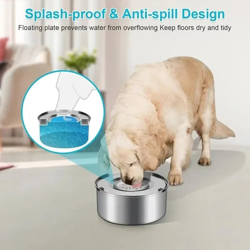 Big Capacity Stainless Steel Dog Floating Bowl, No Spill Anti-Splash Dog Water Dispenser, Non-Slip Dog Cat Pet Water Feeder Bowl