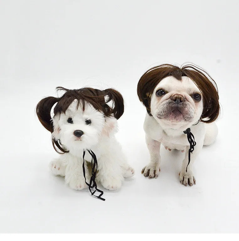 Funny Dog Cat Cosplay Pet Wigs for Halloween, Christmas, Parties, Festivals,   Small Medium and Large (Black Brown )