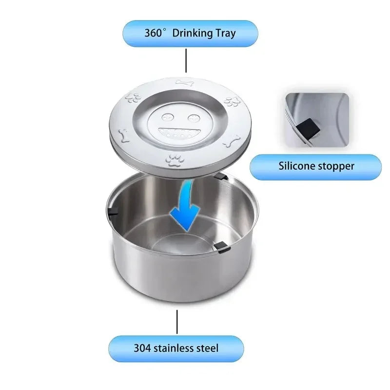 Big Capacity Stainless Steel Dog Floating Bowl, No Spill Anti-Splash Dog Water Dispenser, Non-Slip Dog Cat Pet Water Feeder Bowl