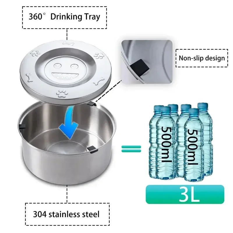 Big Capacity Stainless Steel Dog Floating Bowl, No Spill Anti-Splash Dog Water Dispenser, Non-Slip Dog Cat Pet Water Feeder Bowl