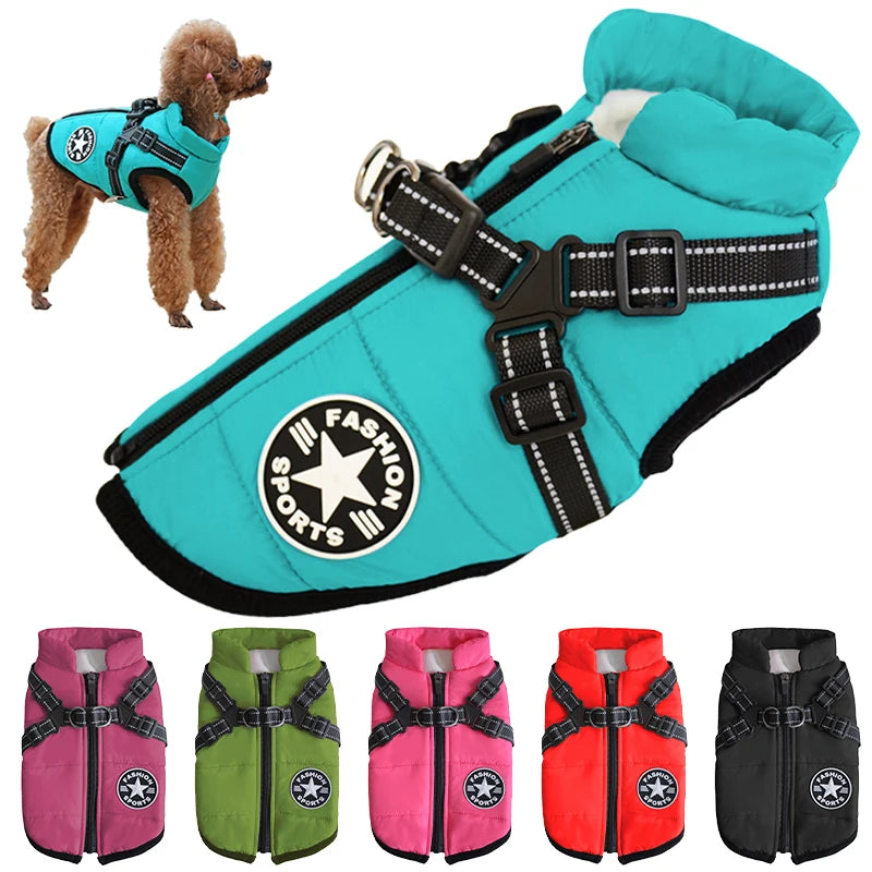 Waterproof Warm Dog Jacket Vest Winter Dog Clothes With Harness