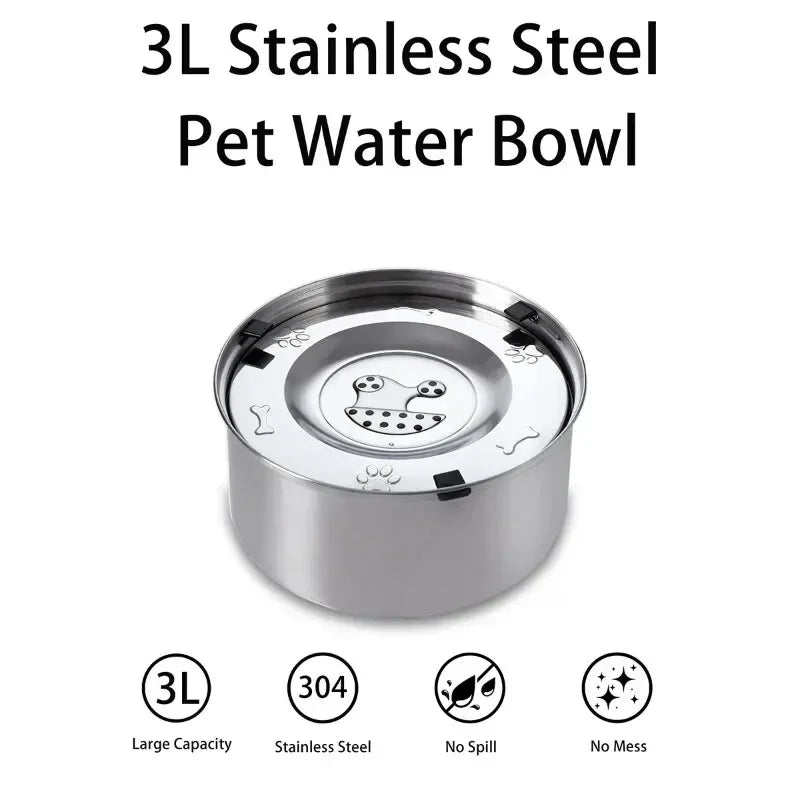 Big Capacity Stainless Steel Dog Floating Bowl, No Spill Anti-Splash Dog Water Dispenser, Non-Slip Dog Cat Pet Water Feeder Bowl