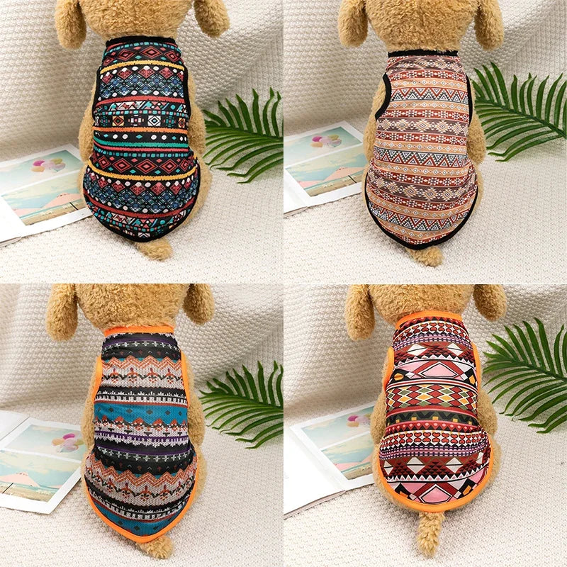 Bohemian Style Dogs T-shirt Soft Dogs  Vest for Summer